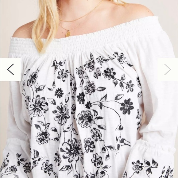 Anthropologie Annie Embroidered Off-The-Shoulder Blouse Floral Long Sleeve Top - Picture 8 of 9